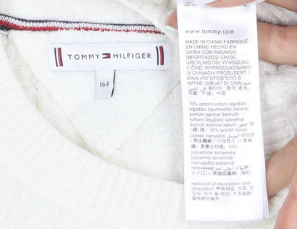 Tommy Hilfiger Girls Ivory Cable Knit Wool Blend Jumper Size 164