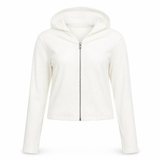 Hollister Women's White Full Zip Hoodie Medium Waffle Knit Cotton Blend