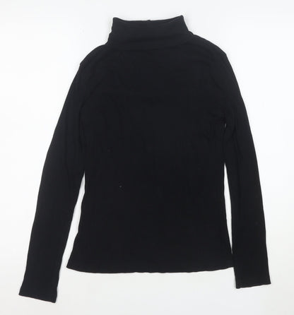 River Island Women's Black Roll Neck Long Sleeve Cotton Top Size 10