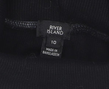 River Island Women's Black Roll Neck Long Sleeve Cotton Top Size 10