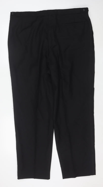 Berwin & Berwin Men's Black 42W Wool Pleated Dress Trousers