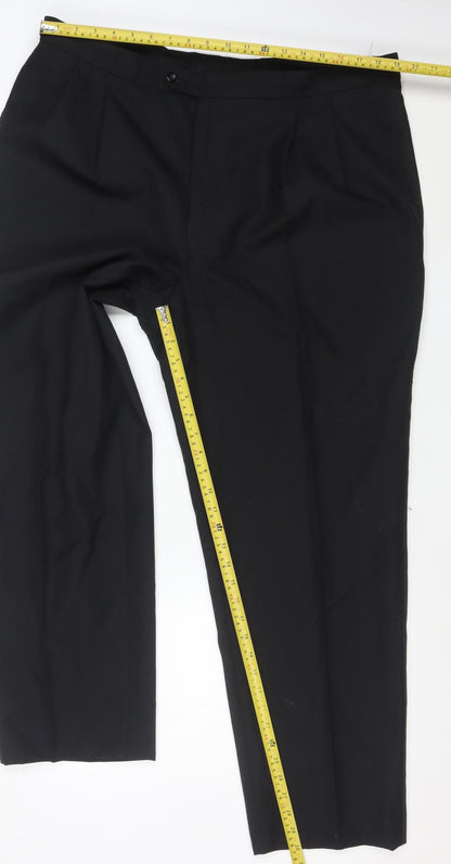 Berwin & Berwin Men's Black 42W Wool Pleated Dress Trousers