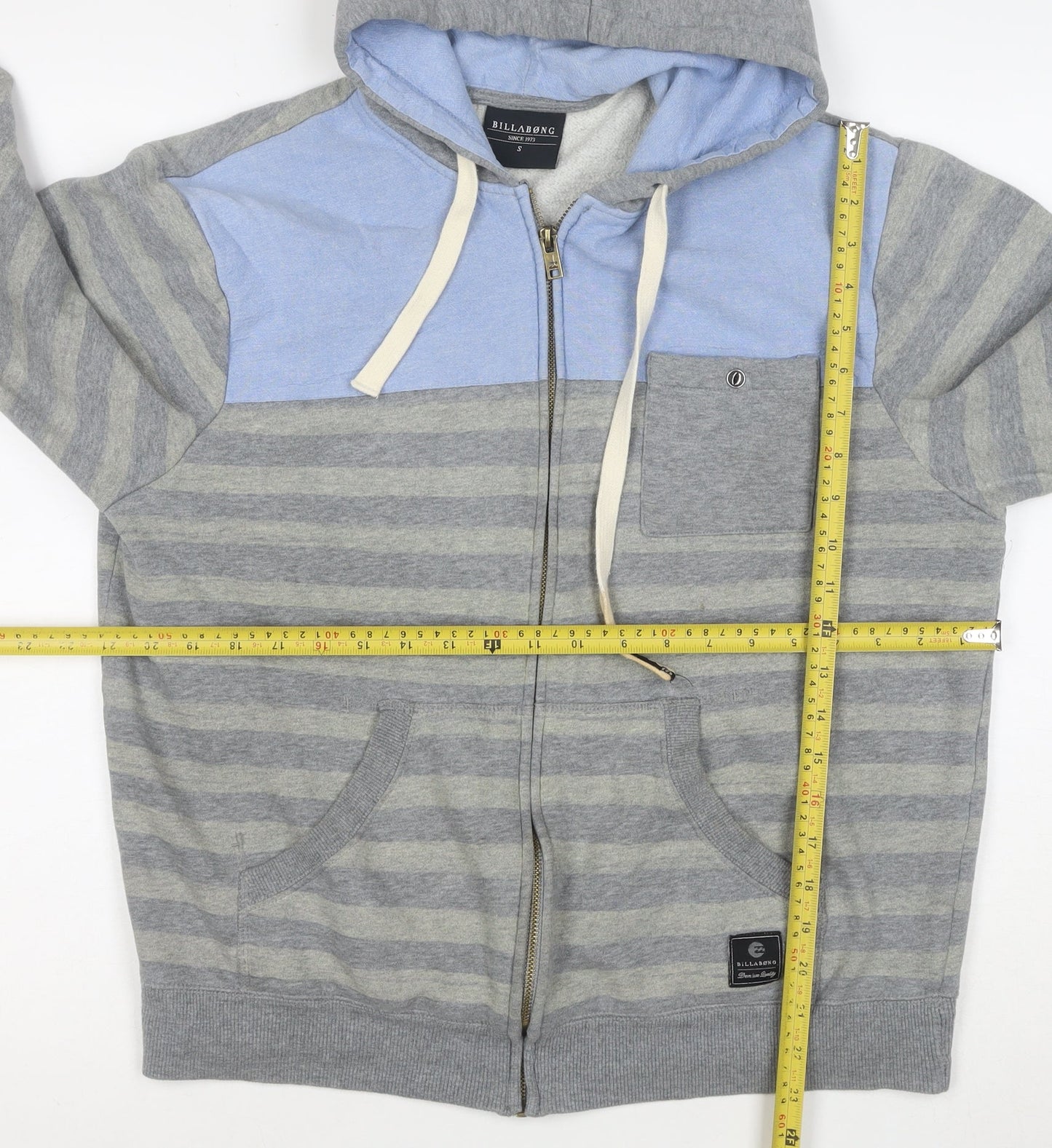 Billabong Men's Grey Striped Full Zip Hoodie Size S