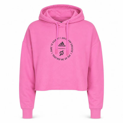 Adidas Women Pink Cropped Hoodie Size 12 Graphic Print Pullover