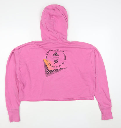 Adidas Women Pink Cropped Hoodie Size 12 Graphic Print Pullover