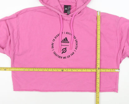 Adidas Women Pink Cropped Hoodie Size 12 Graphic Print Pullover