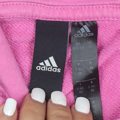 Adidas Women Pink Cropped Hoodie Size 12 Graphic Print Pullover