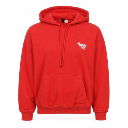 H&M Divided Red Pullover Hoodie Women M Lucky Me Print Cotton Blend