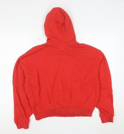 H&M Divided Red Pullover Hoodie Women M Lucky Me Print Cotton Blend