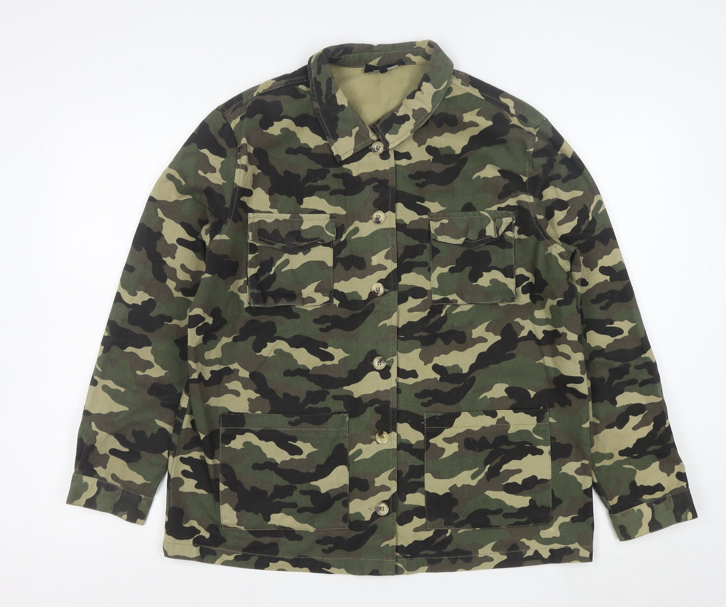 New Look Women Green Camo Military Jacket Size 14 Cotton