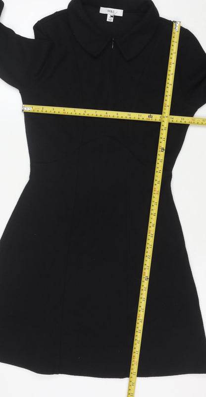 Marks and Spencer Womens Black Size 10 Fit & Flare Collared Dress
