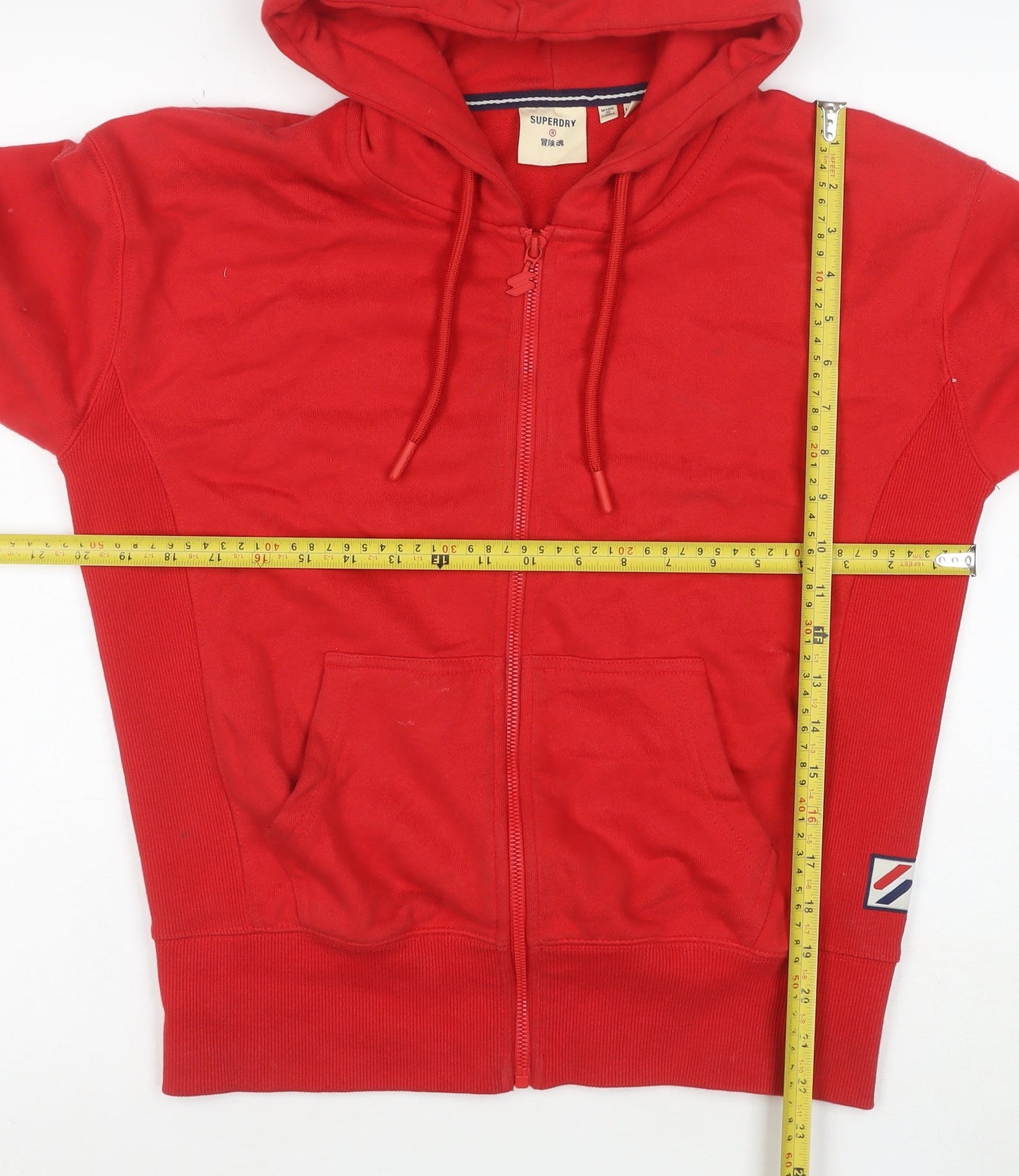 Superdry Men's Red Full Zip Hoodie Size M Regular Fit Cotton