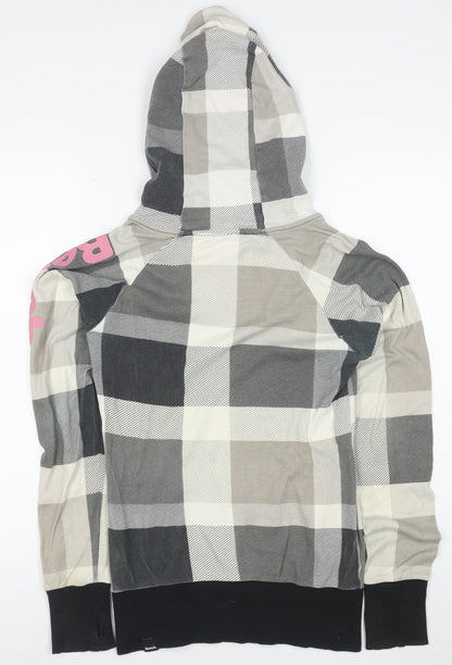 Bench Women's Grey Check Full Zip Hoodie Size M Cotton Casual