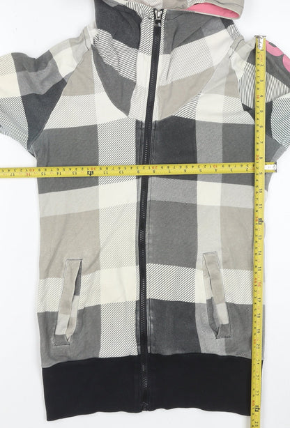 Bench Women's Grey Check Full Zip Hoodie Size M Cotton Casual