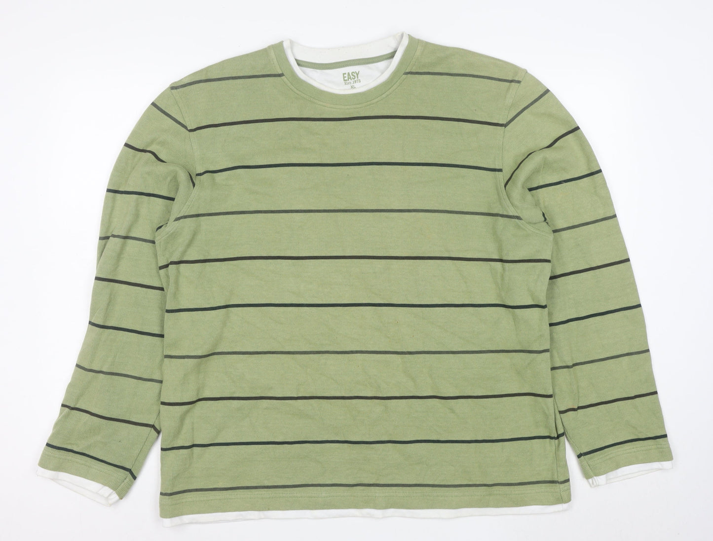 Easy Mens Green Striped Cotton Pullover Jumper XL