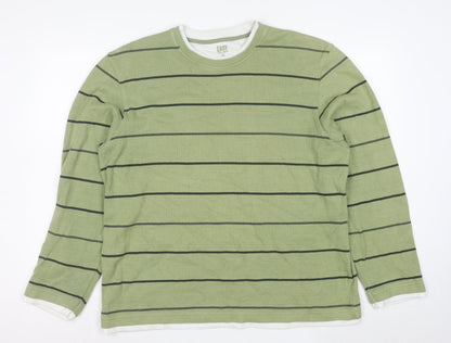 Easy Mens Green Striped Cotton Pullover Jumper XL
