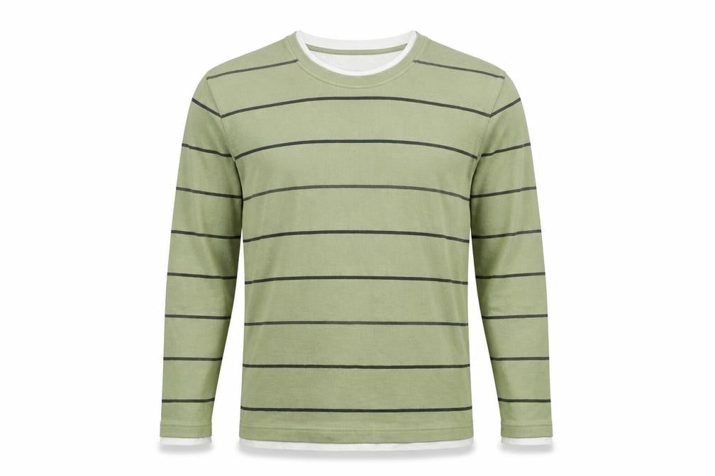 Easy Mens Green Striped Cotton Pullover Jumper XL