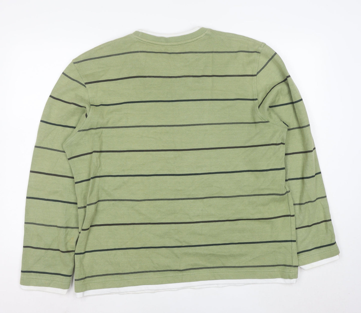 Easy Mens Green Striped Cotton Pullover Jumper XL