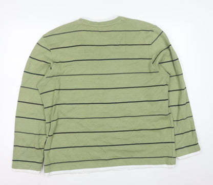 Easy Mens Green Striped Cotton Pullover Jumper XL