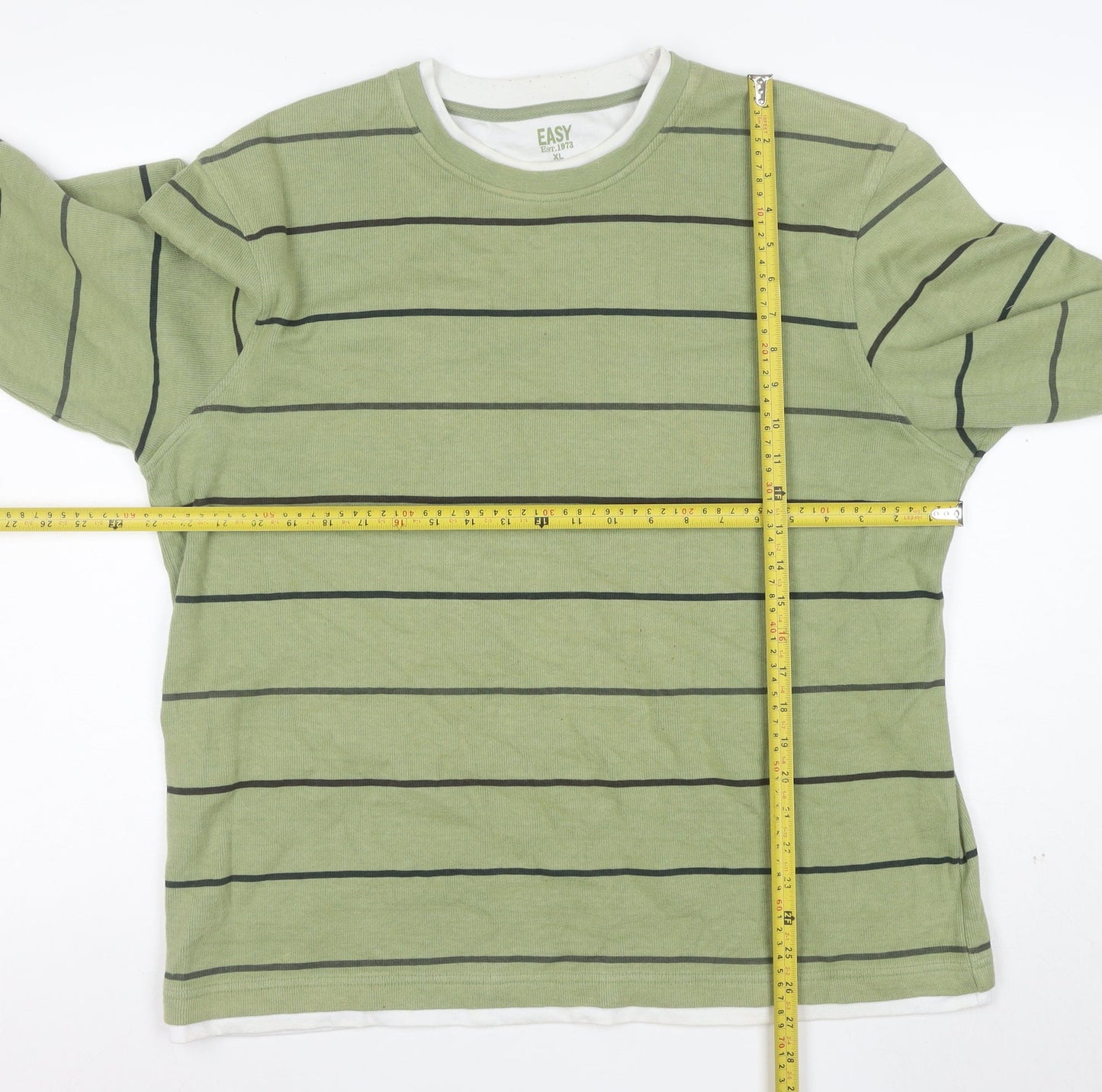 Easy Mens Green Striped Cotton Pullover Jumper XL