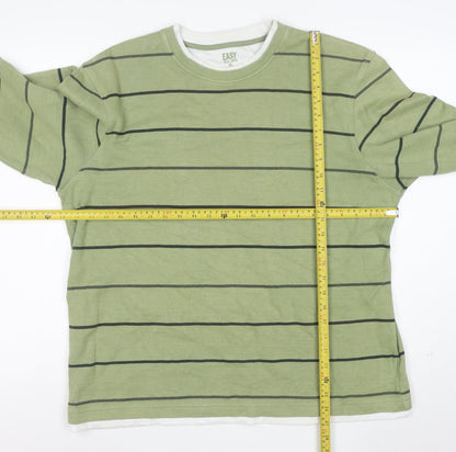 Easy Mens Green Striped Cotton Pullover Jumper XL