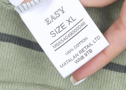 Easy Mens Green Striped Cotton Pullover Jumper XL
