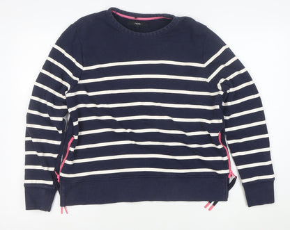 Next Women Navy Blue Striped Sweatshirt Size M Cotton Zip Detail