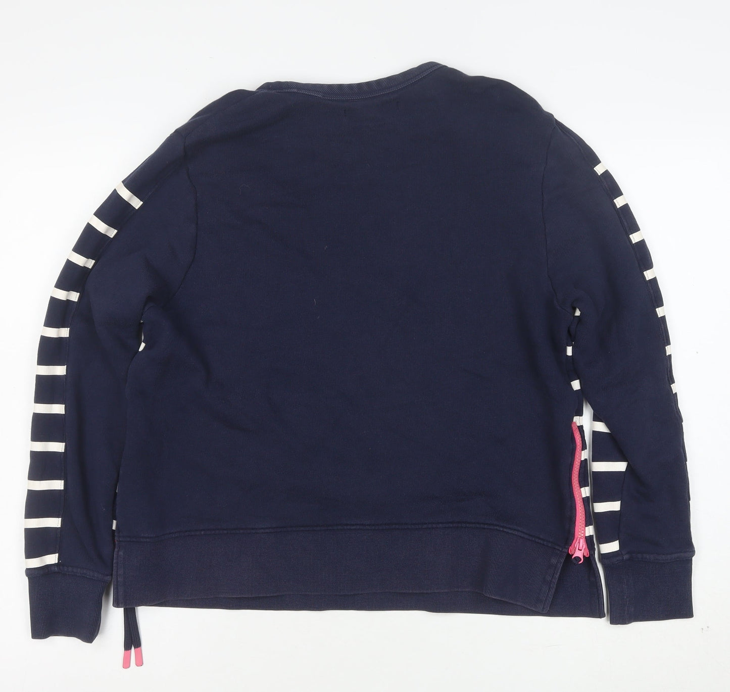 Next Women Navy Blue Striped Sweatshirt Size M Cotton Zip Detail