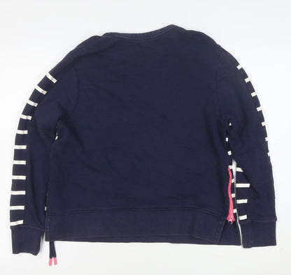 Next Women Navy Blue Striped Sweatshirt Size M Cotton Zip Detail