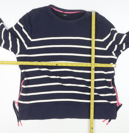 Next Women Navy Blue Striped Sweatshirt Size M Cotton Zip Detail