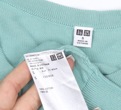 Uniqlo Women's Green Cotton Crew Neck Cardigan Size S