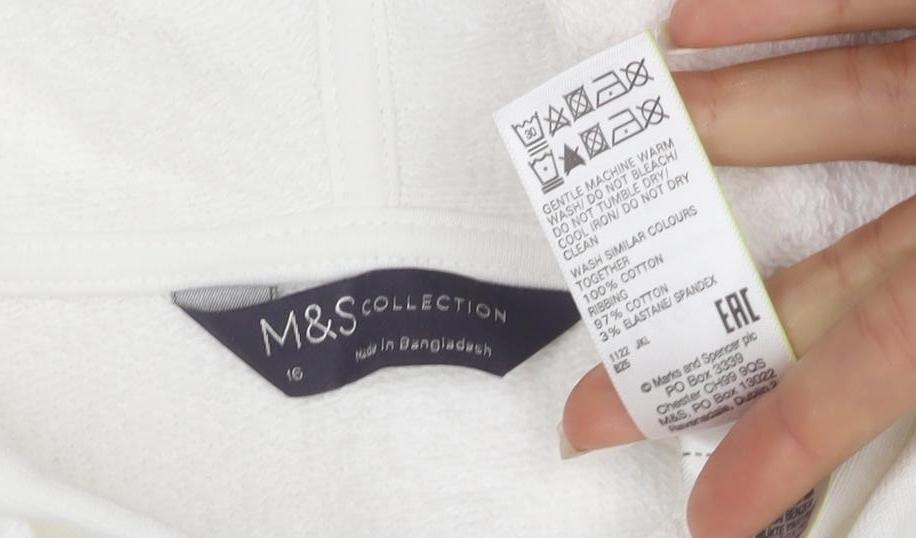 Marks and Spencer Women White Full Zip Hoodie Size 16 Cotton Blend