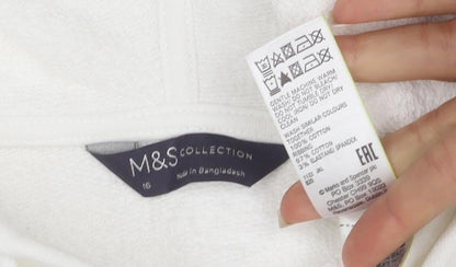 Marks and Spencer Women White Full Zip Hoodie Size 16 Cotton Blend
