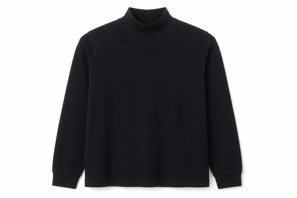 Lands' End Women's Black Mock Neck Long Sleeve Cotton Top Size 10-12