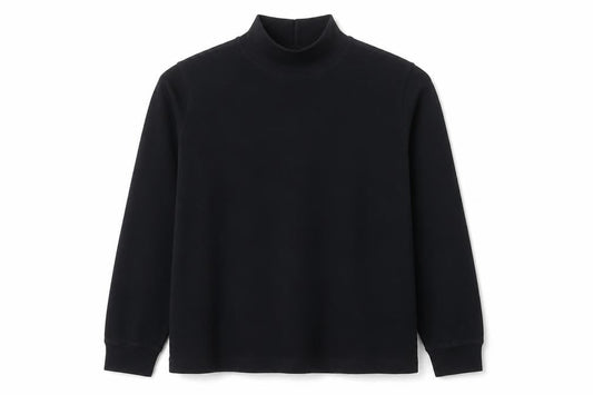 Lands' End Women's Black Mock Neck Long Sleeve Cotton Top Size 10-12