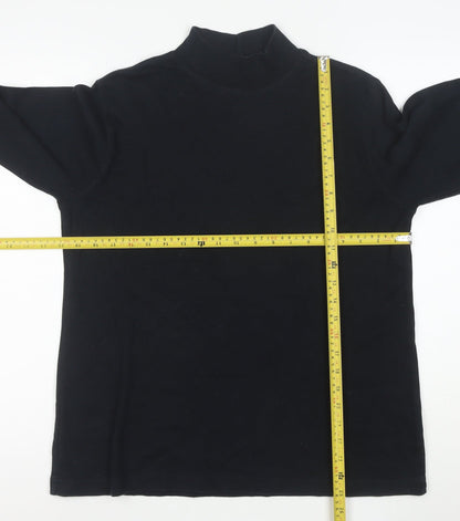 Lands' End Women's Black Mock Neck Long Sleeve Cotton Top Size 10-12