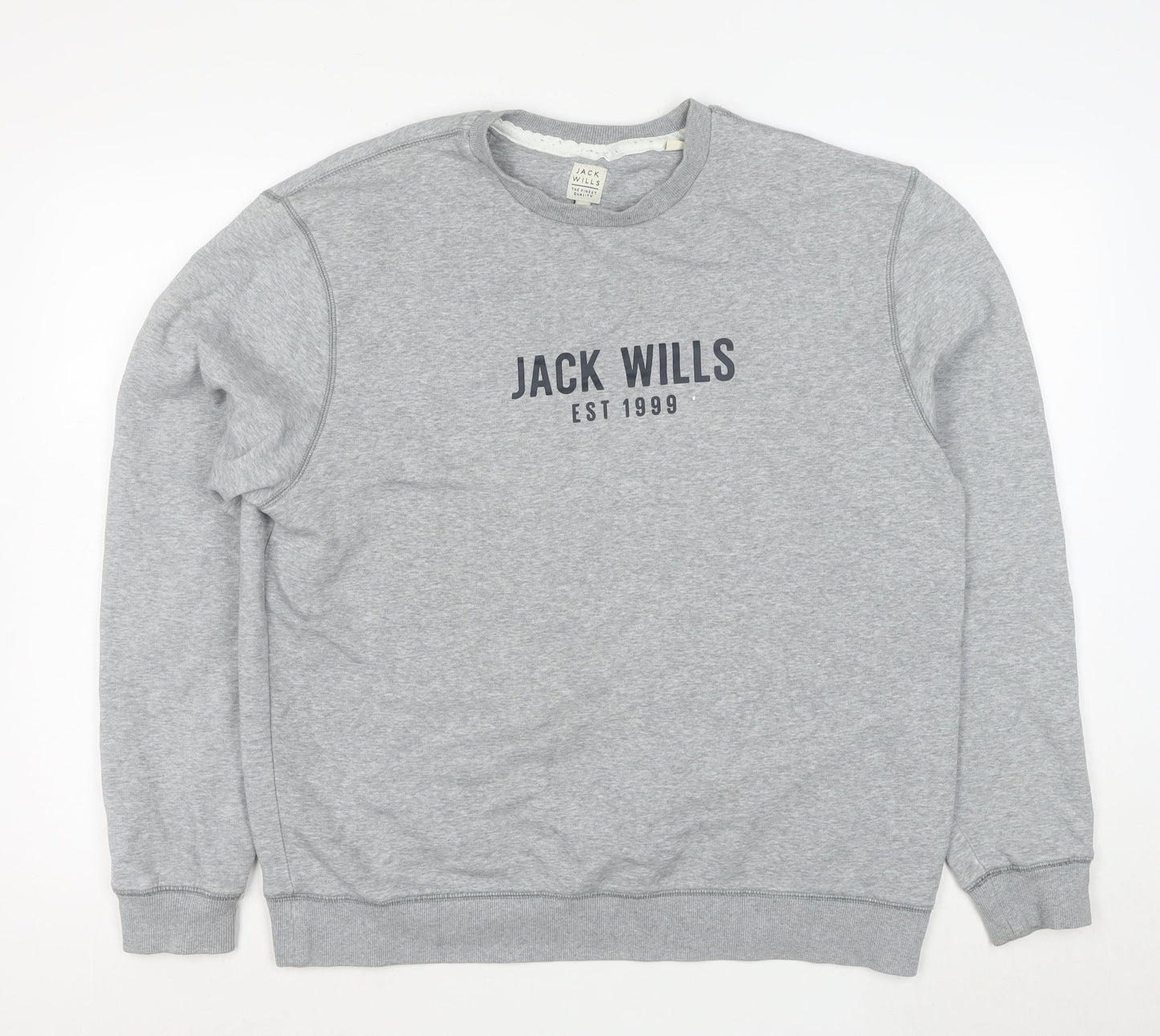 Jack Wills Men’s Grey Logo Pullover Sweatshirt L Regular Fit