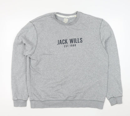 Jack Wills Men’s Grey Logo Pullover Sweatshirt L Regular Fit