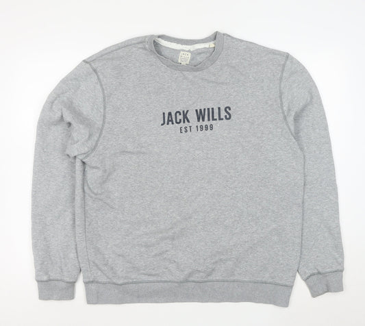 Jack Wills Men’s Grey Logo Pullover Sweatshirt L Regular Fit