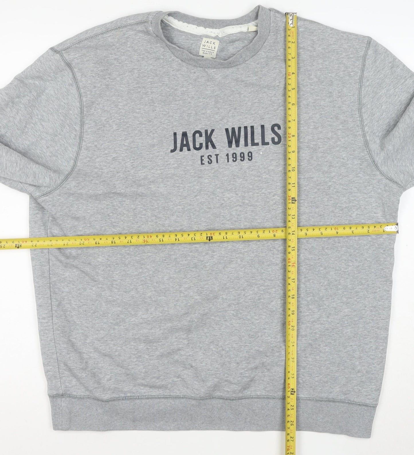 Jack Wills Men’s Grey Logo Pullover Sweatshirt L Regular Fit