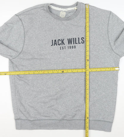 Jack Wills Men’s Grey Logo Pullover Sweatshirt L Regular Fit