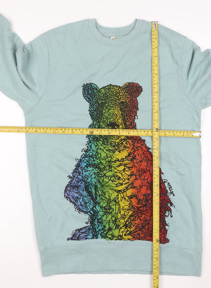 The Art of Positive Men Blue M Cotton Rainbow Bear Graphic Sweatshirt