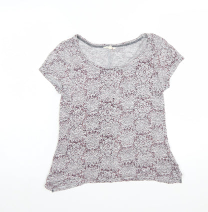 White Stuff Womens Grey Floral Linen T-Shirt Size 8 Short Sleeve