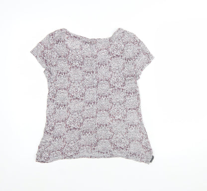 White Stuff Womens Grey Floral Linen T-Shirt Size 8 Short Sleeve