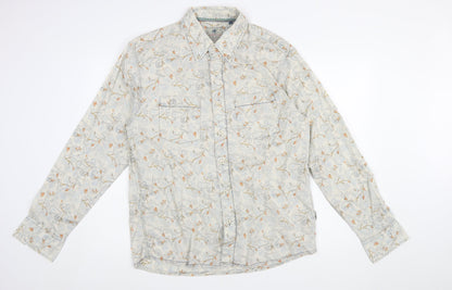 Fat Face Men's Beige Floral Button-Up Shirt - Size L Regular Fit