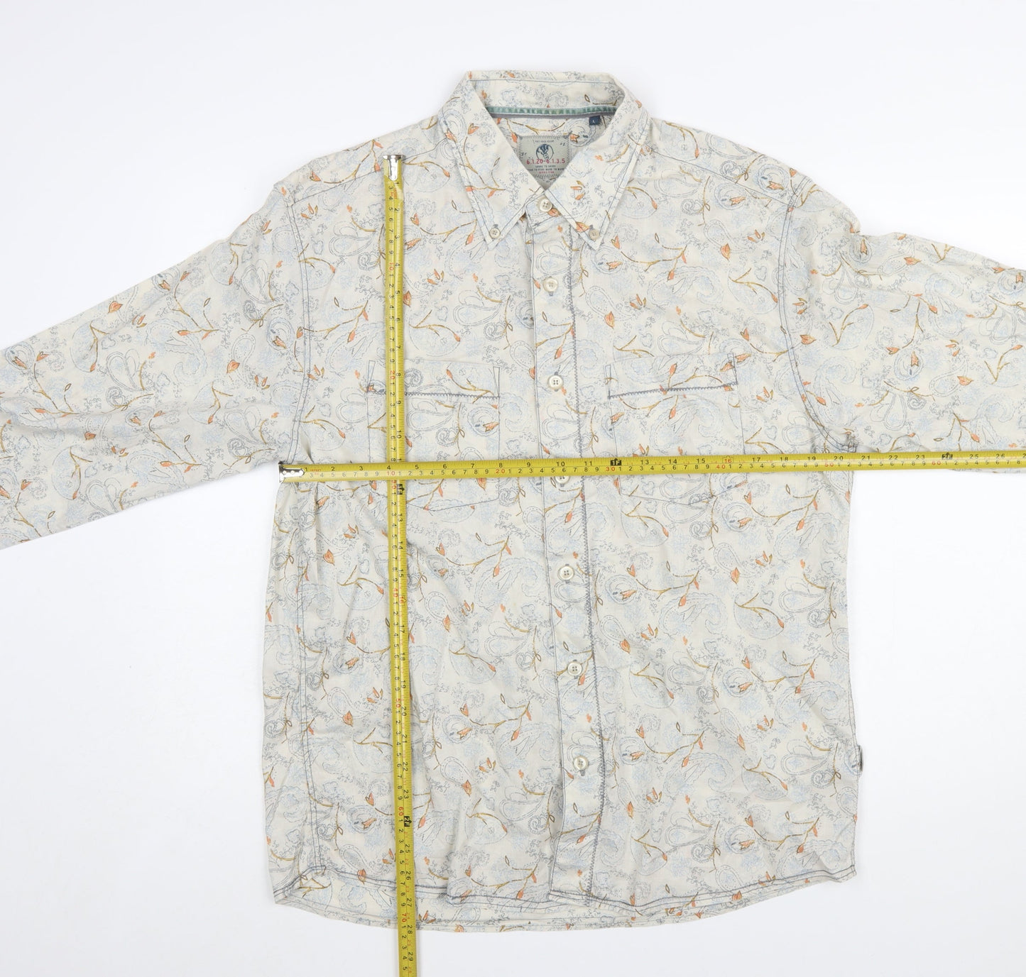 Fat Face Men's Beige Floral Button-Up Shirt - Size L Regular Fit