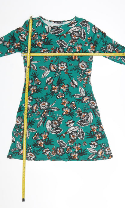 Boohoo Women’s Green Floral A-Line Long Sleeve Dress Size 10