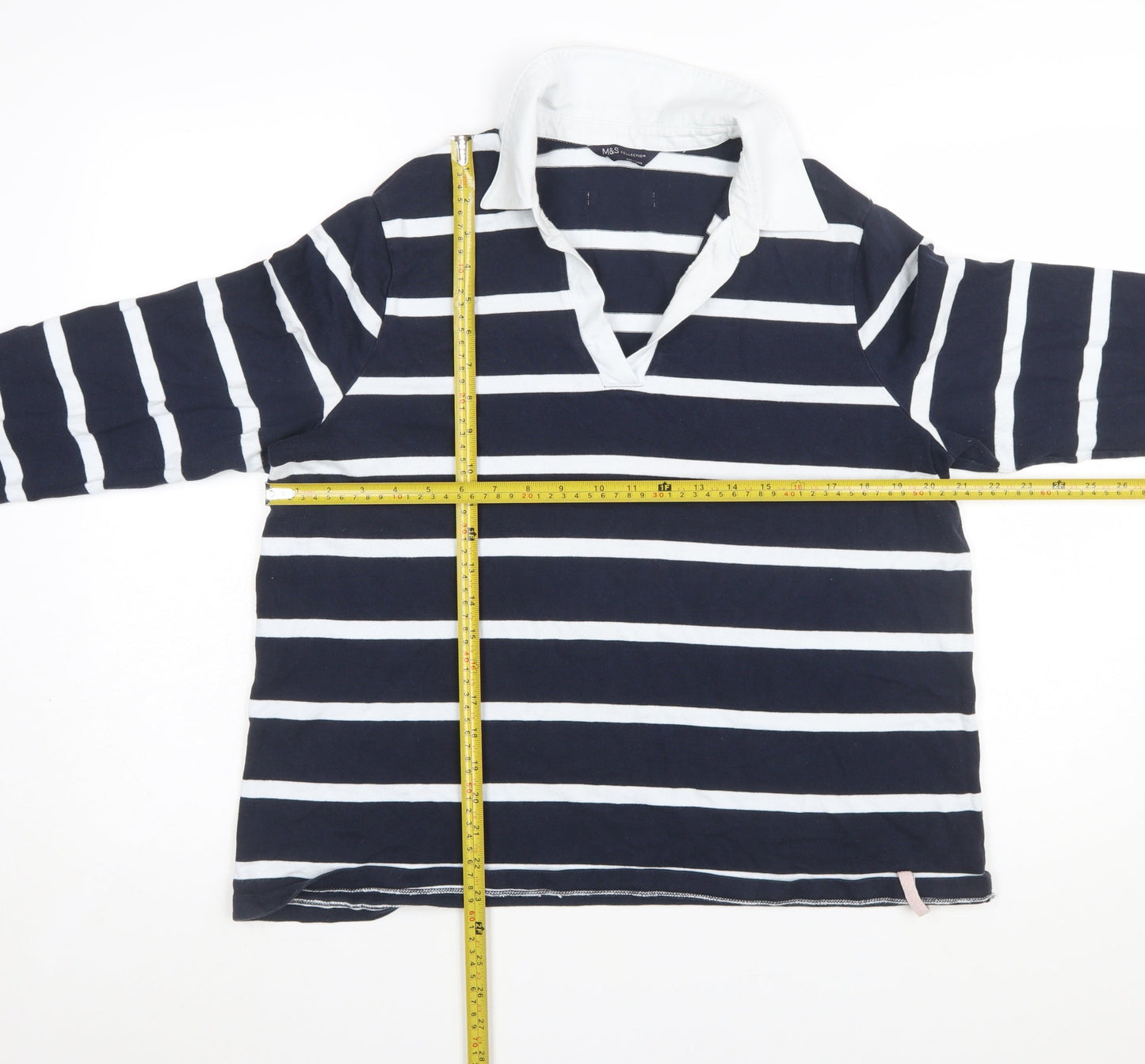 Marks and Spencer Women’s Blue Striped Cotton Long Sleeve Rugby Shirt Size 18