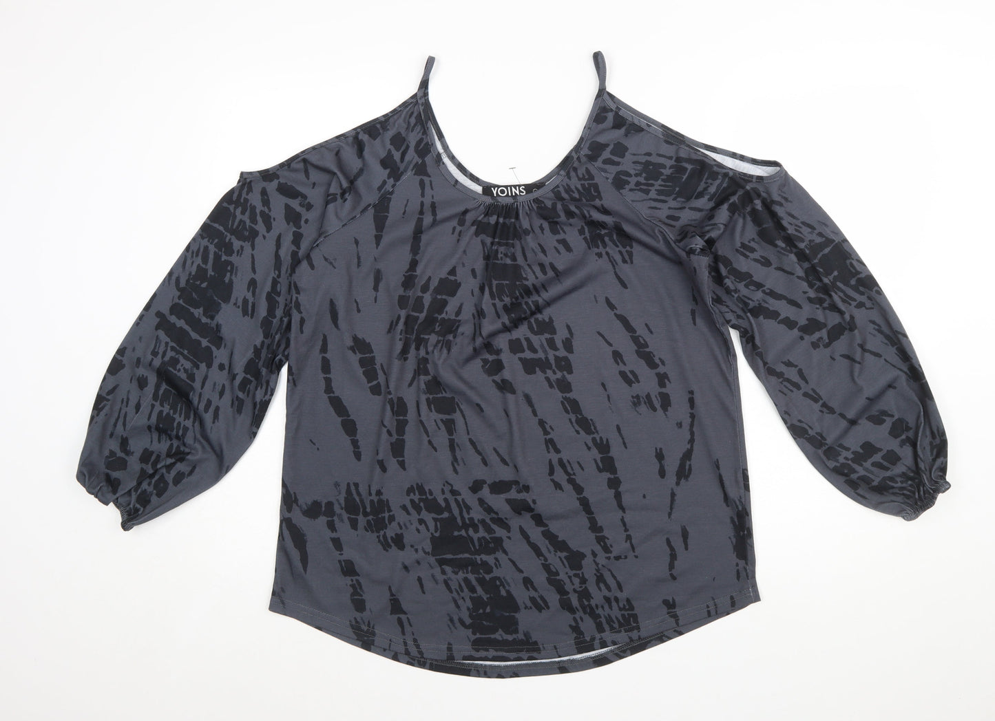 Yoins Women's Grey Cold Shoulder Long Sleeve Blouse Size L