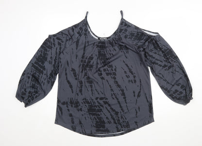 Yoins Women's Grey Cold Shoulder Long Sleeve Blouse Size L